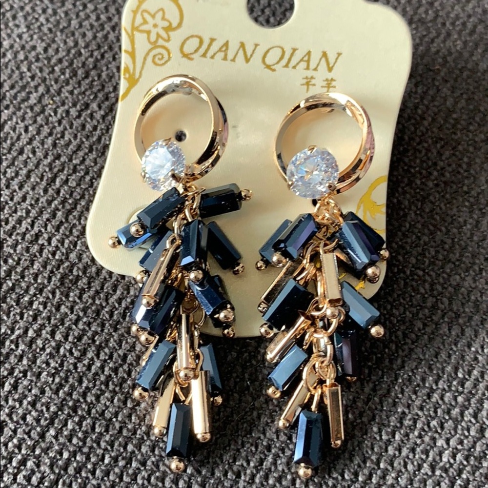 New gold blue crystal earrings